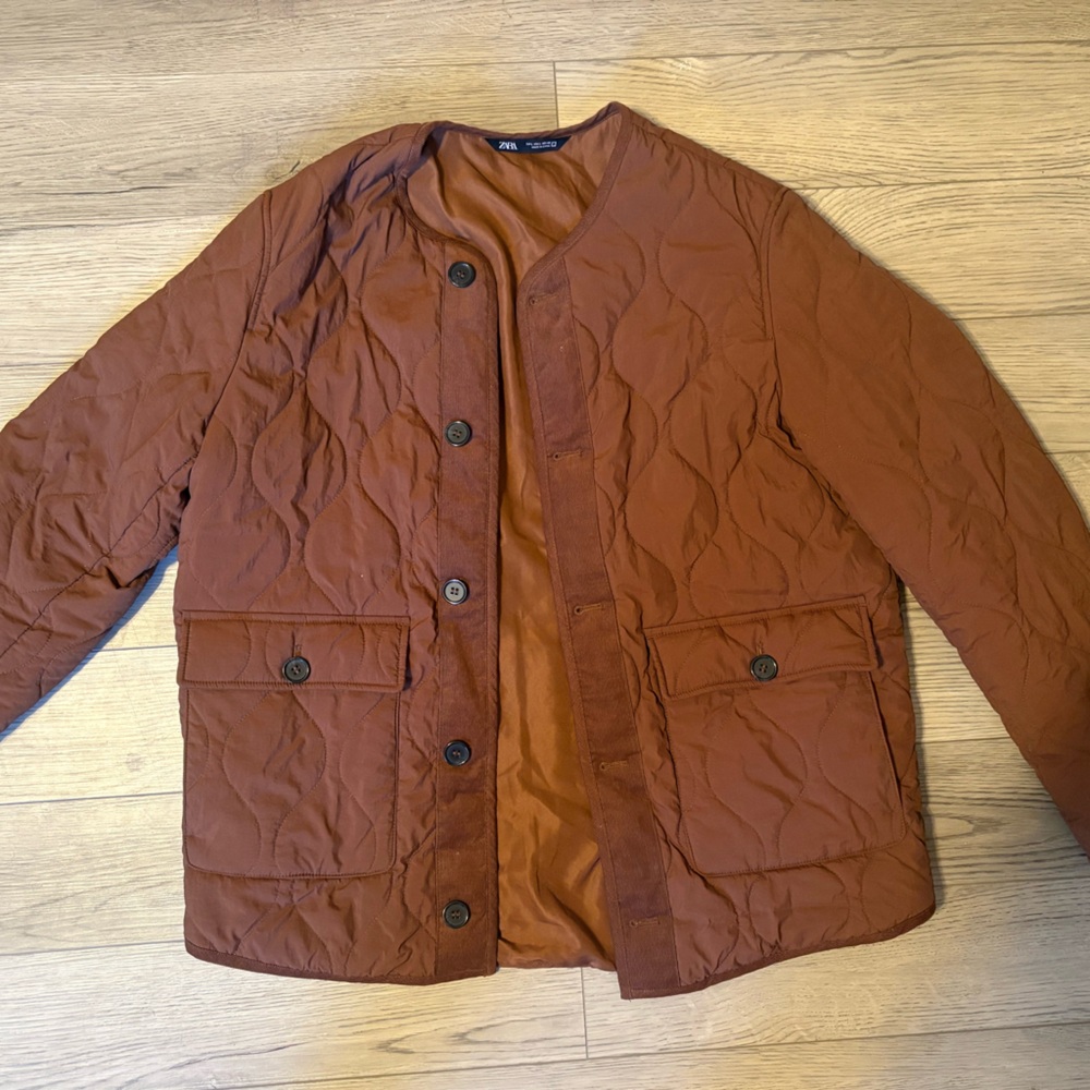 ZARA INSULATED QUILTED LINER JACKET LIGHTWEIGHT BROWN SIZE LARGE